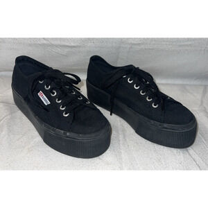 Superga 2750 Platform Black Canvas Sneakers Women's Size 6.5 Casual Shoes